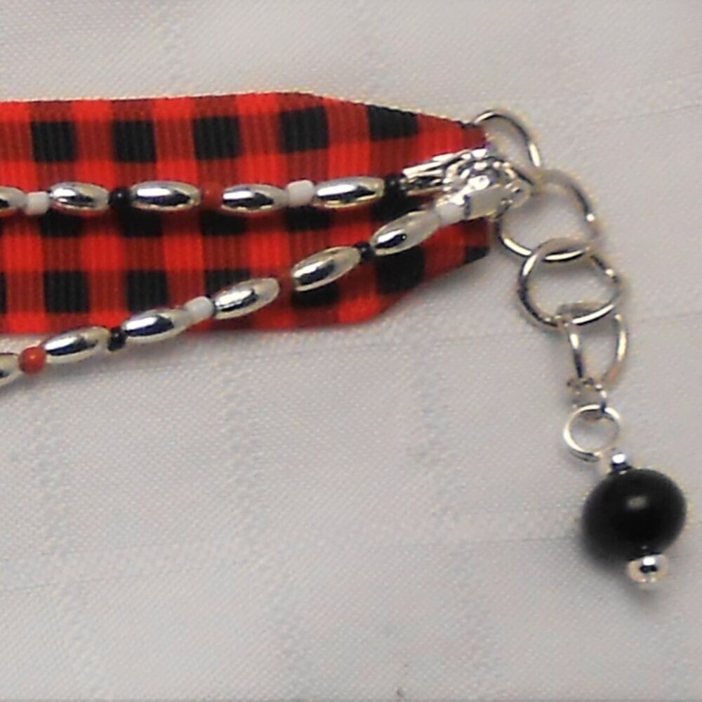 No635 Statement handmade 3 rows choker necklace with patterned ribbo